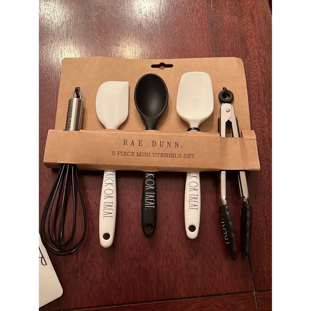 Rae Dunn Halloween Kitchen Set 5pc Mini Utensils Hocus Pocus Pot Holder Boo New